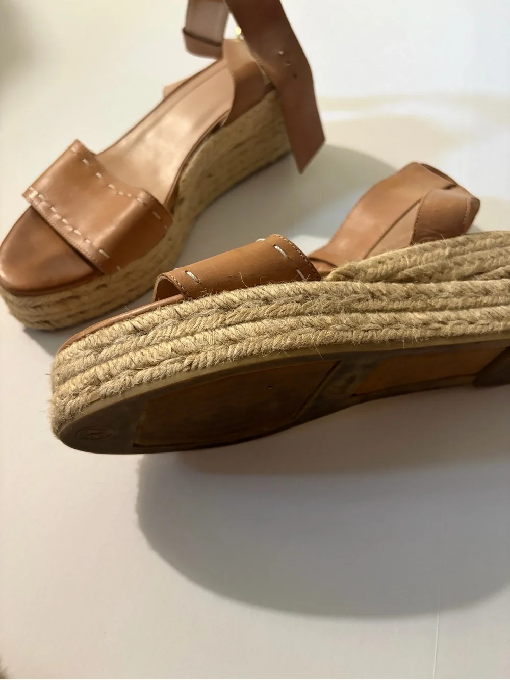 Frances Valentine Tan Leather Espadrille Wedge Sandals